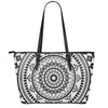 Black And White Tribal Mandala Print Leather Tote Bag