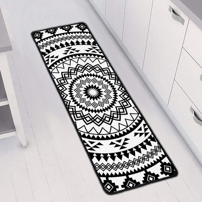 Black And White Tribal Mandala Print Long Kitchen Mat
