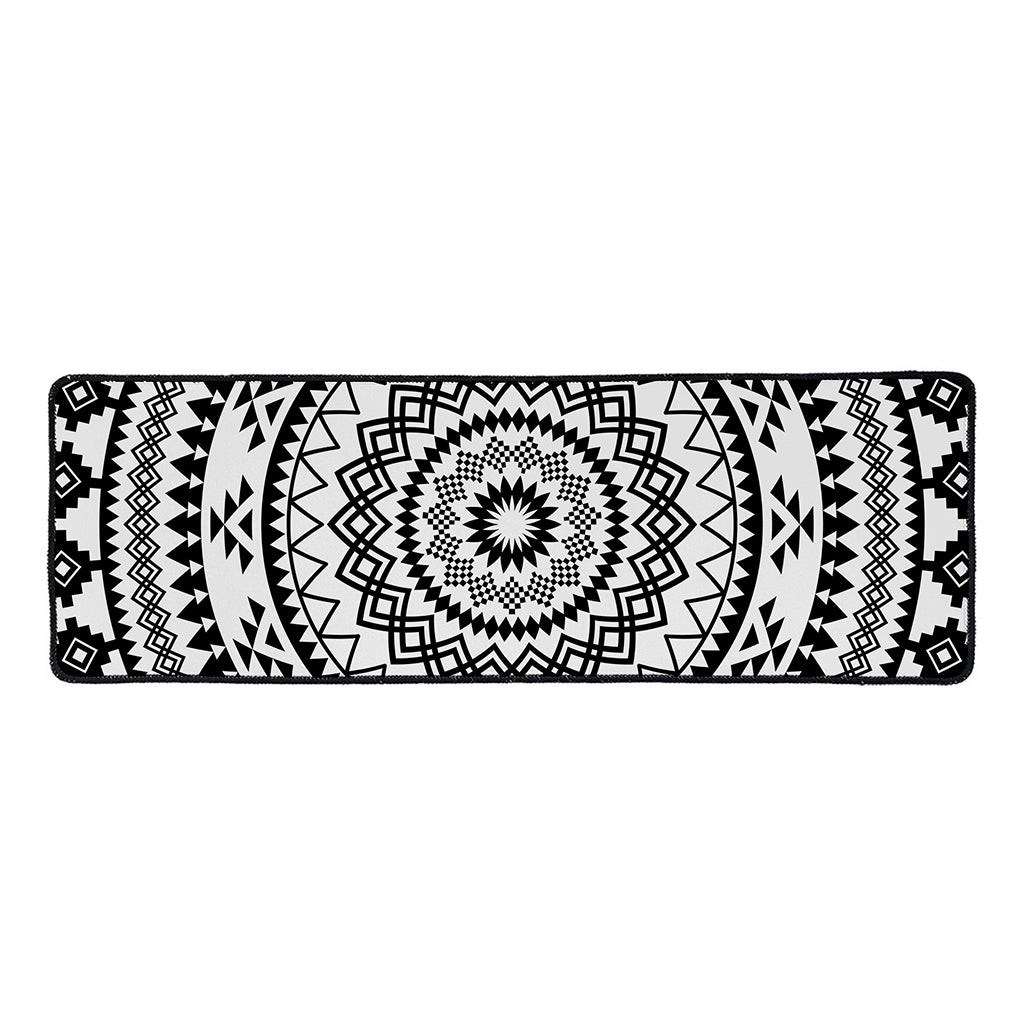 Black And White Tribal Mandala Print Long Kitchen Mat