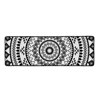Black And White Tribal Mandala Print Long Kitchen Mat