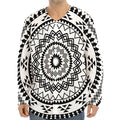 Black And White Tribal Mandala Print Long Sleeve Baseball Jersey