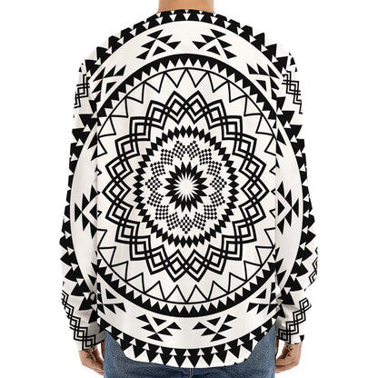 Black And White Tribal Mandala Print Long Sleeve Baseball Jersey