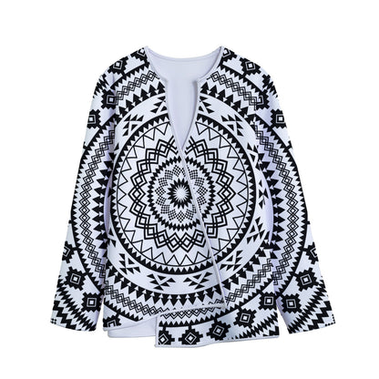 Black And White Tribal Mandala Print Long Sleeve Short Coat
