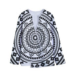 Black And White Tribal Mandala Print Long Sleeve Short Coat