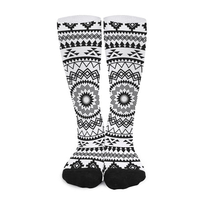 Black And White Tribal Mandala Print Long Socks