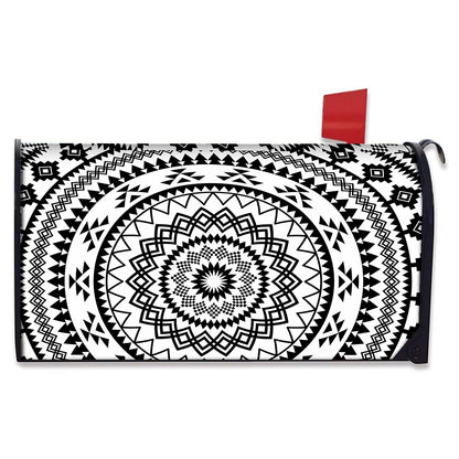 Black And White Tribal Mandala Print Mailbox Cover