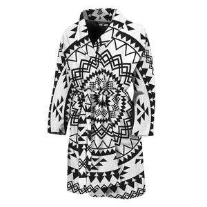 Black And White Tribal Mandala Print Men's Bathrobe