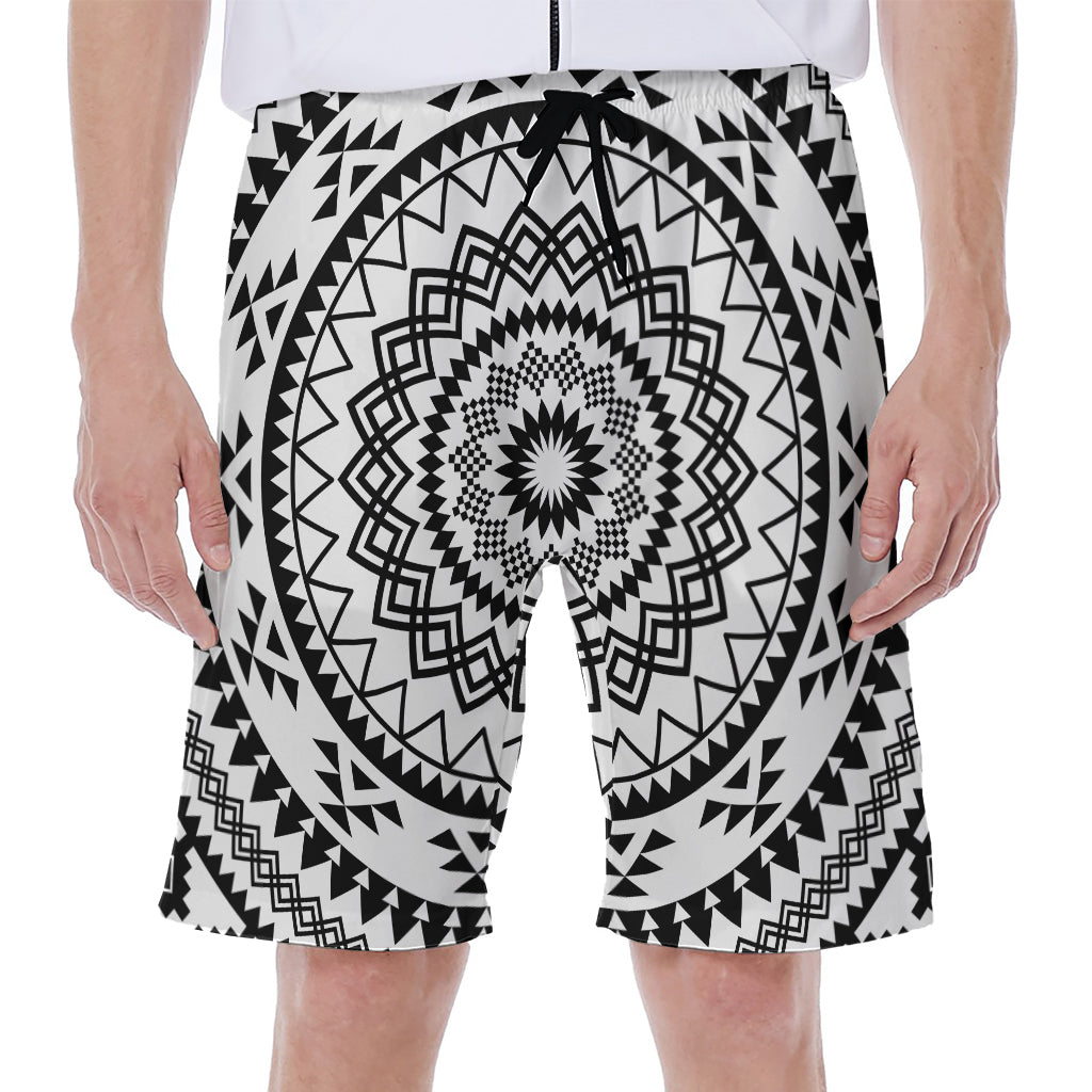 Black And White Tribal Mandala Print Men's Beach Shorts