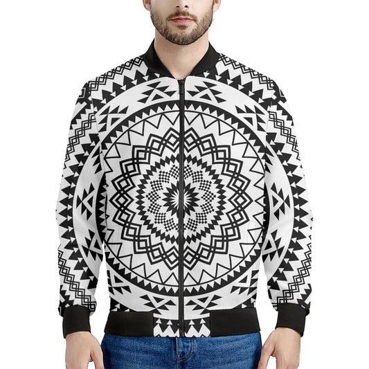 Black And White Tribal Mandala Print Men's Bomber Jacket