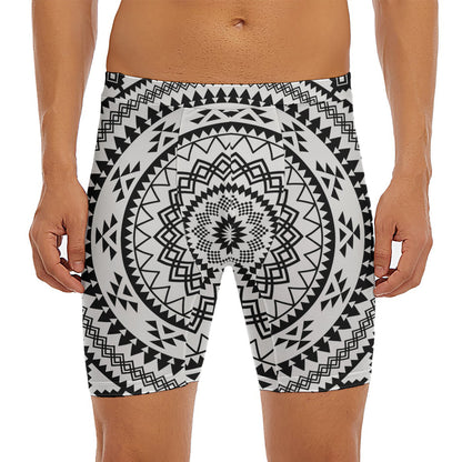 Black And White Tribal Mandala Print Men's Long Boxer Briefs
