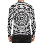 Black And White Tribal Mandala Print Men's Long Sleeve Rash Guard