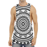 Black And White Tribal Mandala Print Men's Muscle Tank Top