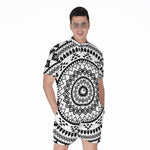 Black And White Tribal Mandala Print Men's Rompers