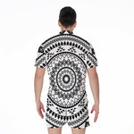 Black And White Tribal Mandala Print Men's Rompers