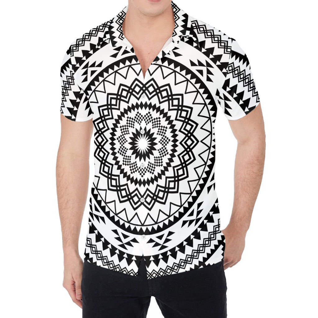 Black And White Tribal Mandala Print Men's Shirt