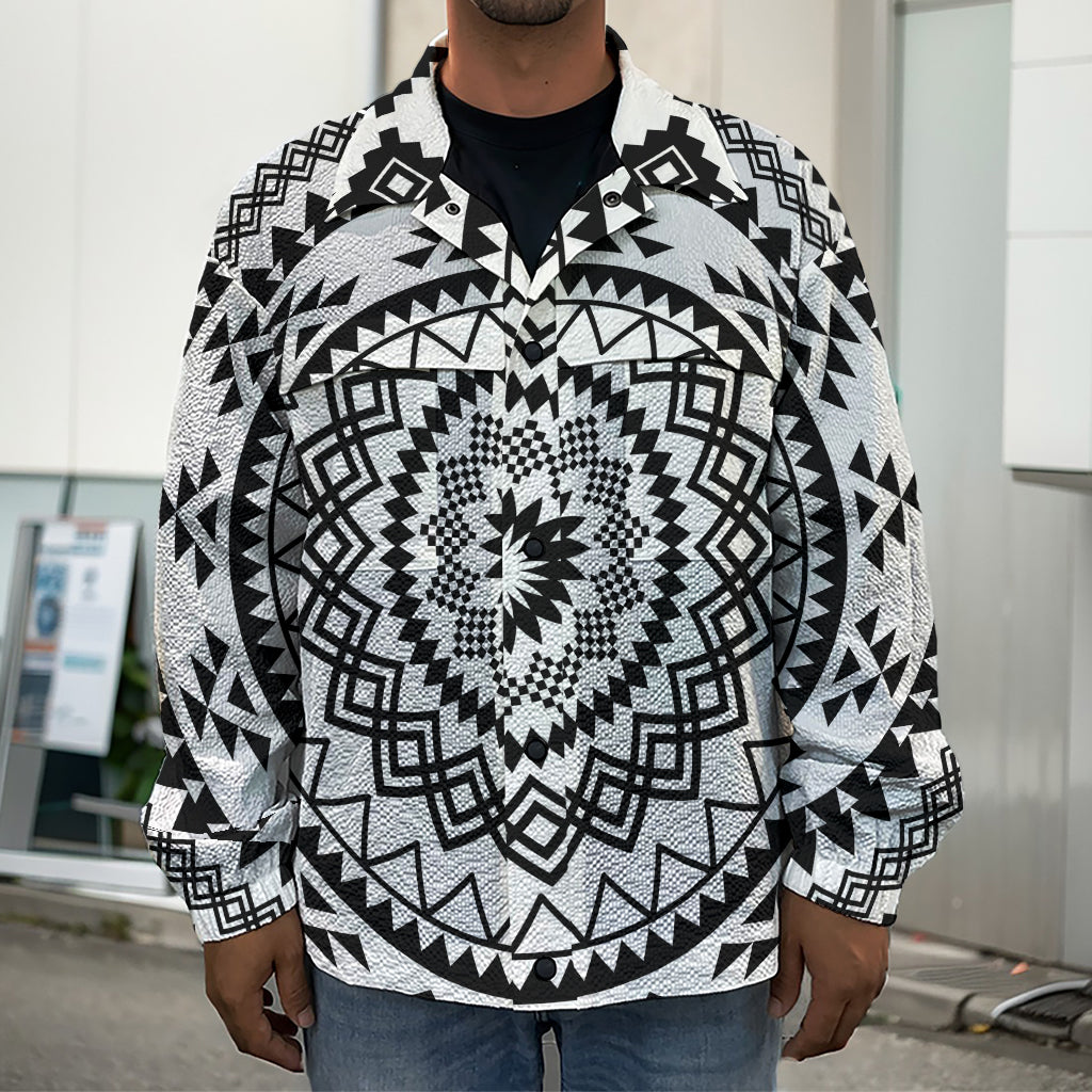 Black And White Tribal Mandala Print Men's Shirt Jacket