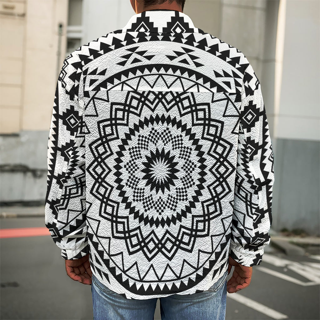Black And White Tribal Mandala Print Men's Shirt Jacket