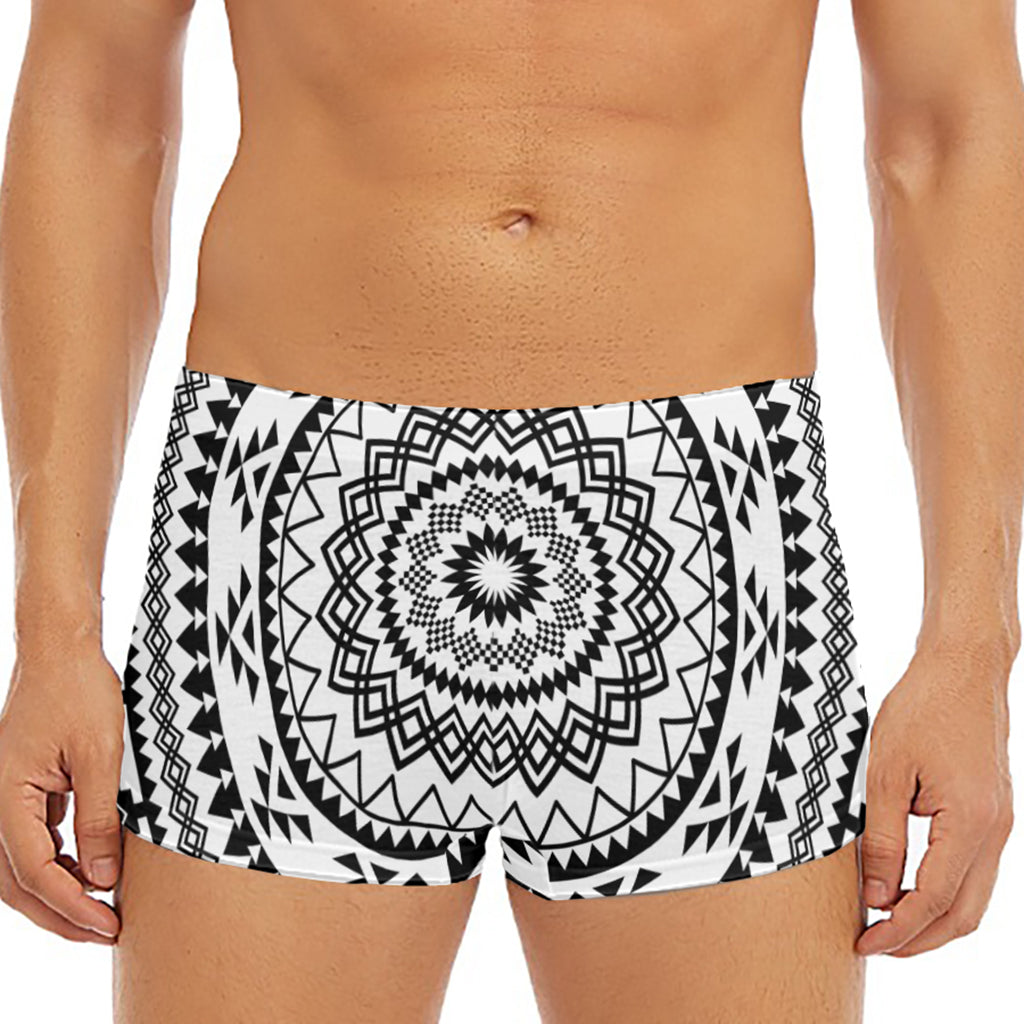 Black And White Tribal Mandala Print Men's Short Boxer Briefs