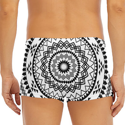 Black And White Tribal Mandala Print Men's Short Boxer Briefs