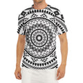 Black And White Tribal Mandala Print Men's Short Sleeve Rash Guard