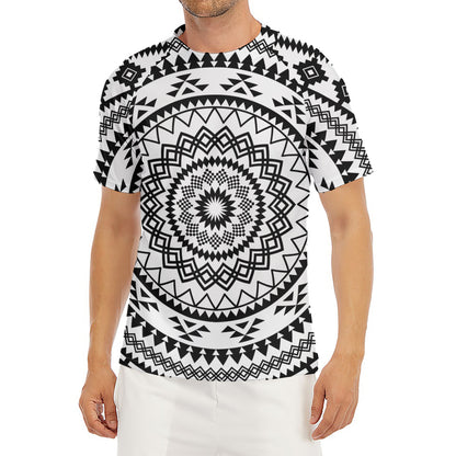 Black And White Tribal Mandala Print Men's Short Sleeve Rash Guard