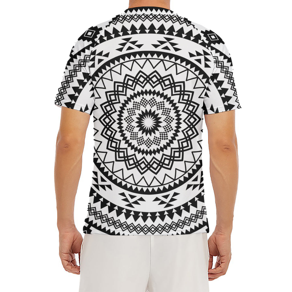 Black And White Tribal Mandala Print Men's Short Sleeve Rash Guard