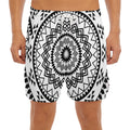 Black And White Tribal Mandala Print Men's Split Running Shorts