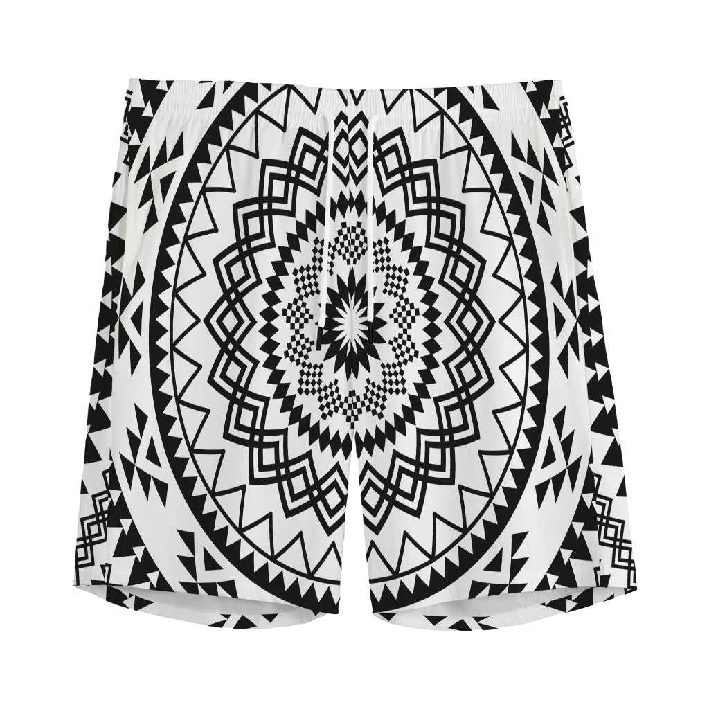 Black And White Tribal Mandala Print Men's Sports Shorts