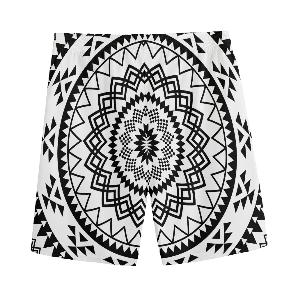 Black And White Tribal Mandala Print Men's Sports Shorts
