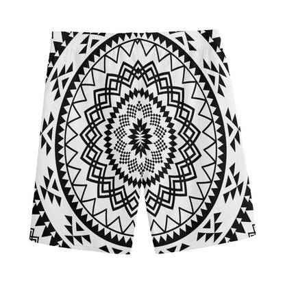 Black And White Tribal Mandala Print Men's Sports Shorts