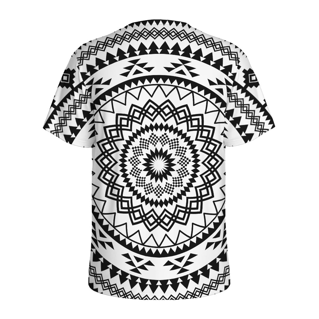 Black And White Tribal Mandala Print Men's Sports T-Shirt