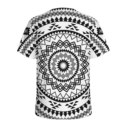 Black And White Tribal Mandala Print Men's Sports T-Shirt