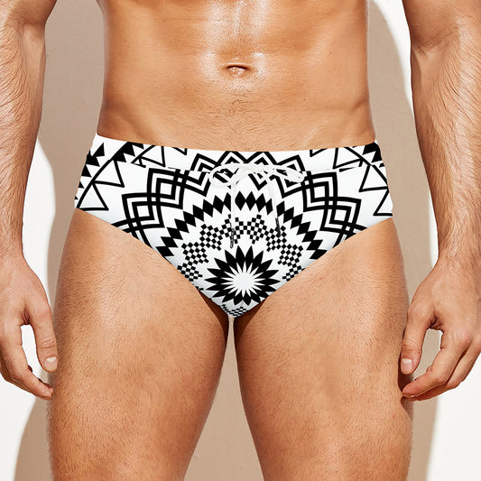 Black And White Tribal Mandala Print Men's Swim Briefs