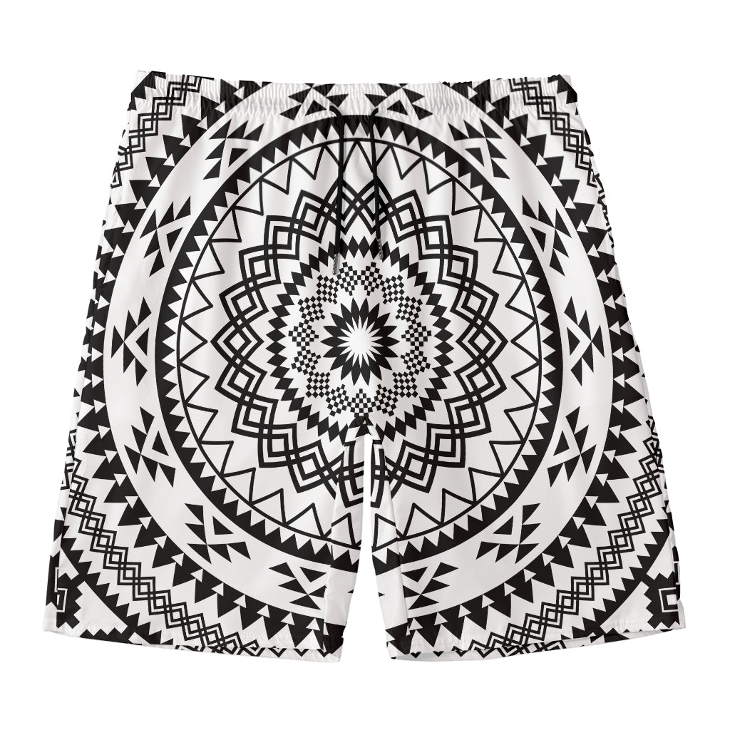 Black And White Tribal Mandala Print Men's Swim Trunks