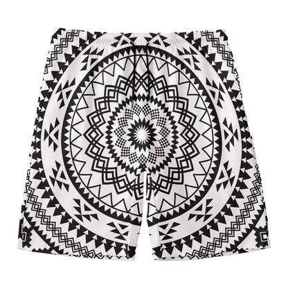 Black And White Tribal Mandala Print Men's Swim Trunks