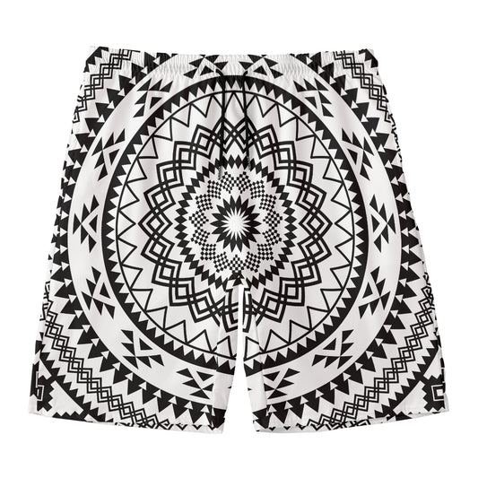 Black And White Tribal Mandala Print Men's Swim Trunks