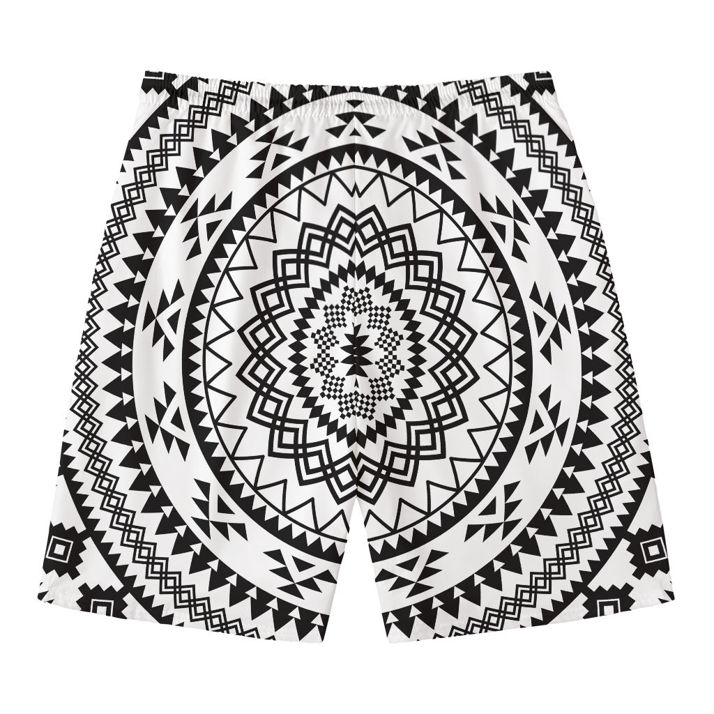 Black And White Tribal Mandala Print Men's Swim Trunks
