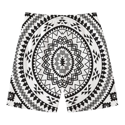 Black And White Tribal Mandala Print Men's Swim Trunks