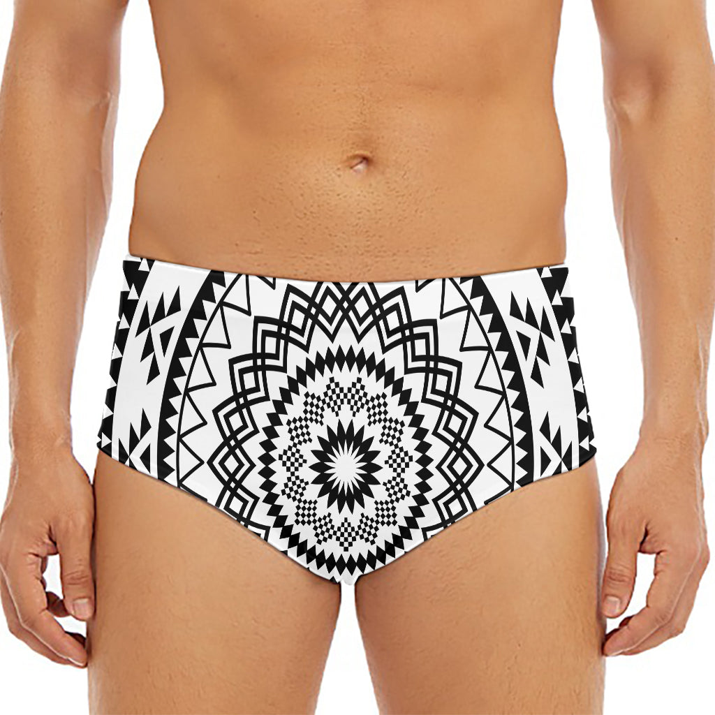 Black And White Tribal Mandala Print Men's Triangle Swim Briefs
