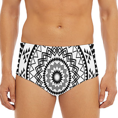 Black And White Tribal Mandala Print Men's Triangle Swim Briefs