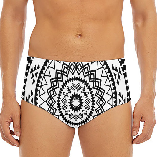 Black And White Tribal Mandala Print Men's Triangle Swim Briefs
