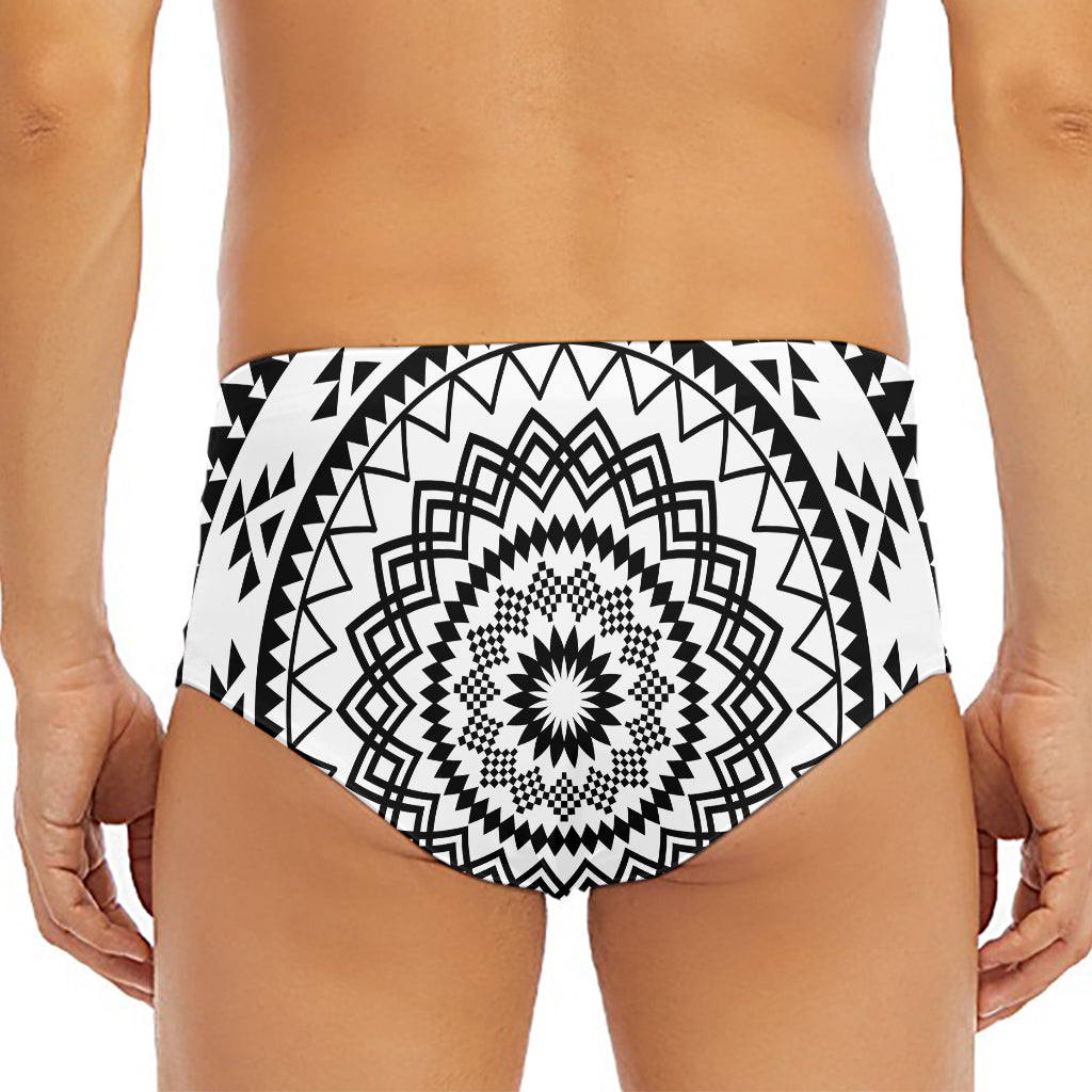 Black And White Tribal Mandala Print Men's Triangle Swim Briefs