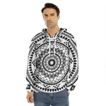 Black And White Tribal Mandala Print Men's Velvet Pullover Hoodie