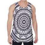 Black And White Tribal Mandala Print Men's Velvet Tank Top