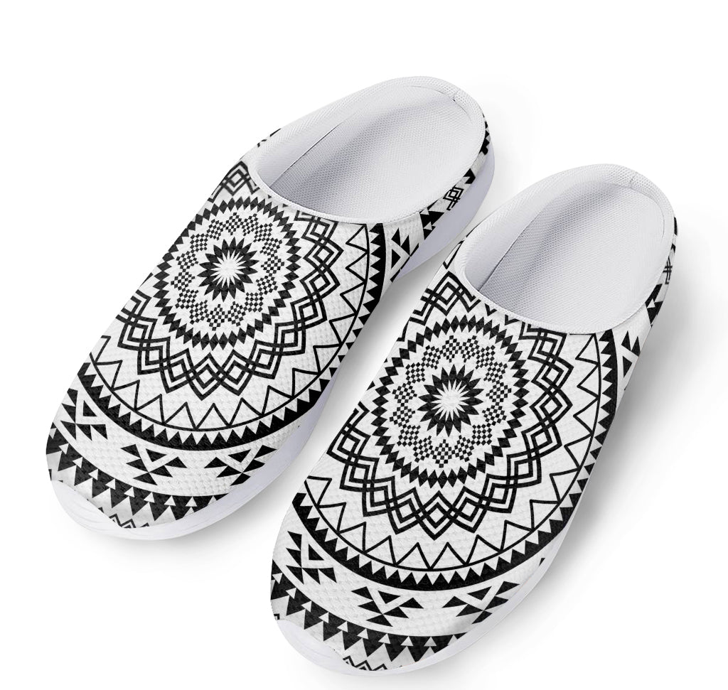 Black And White Tribal Mandala Print Mesh Casual Shoes