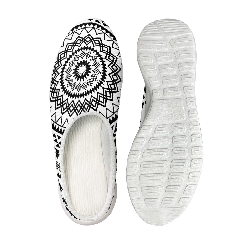 Black And White Tribal Mandala Print Mesh Casual Shoes