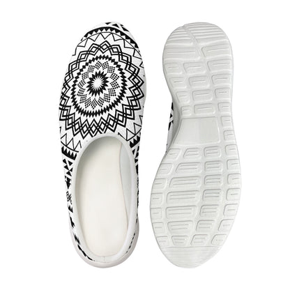 Black And White Tribal Mandala Print Mesh Casual Shoes