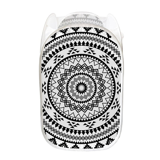 Black And White Tribal Mandala Print Mesh Laundry Hamper