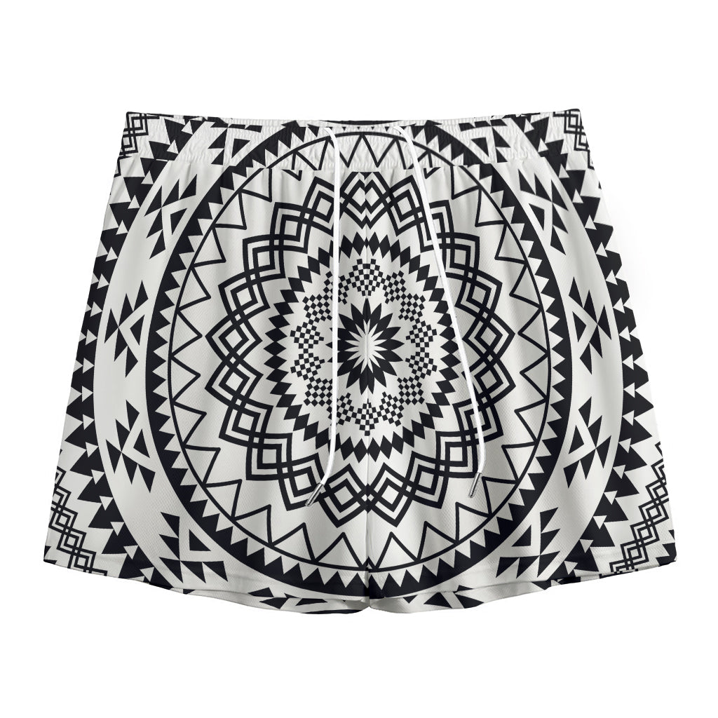 Black And White Tribal Mandala Print Mesh Shorts