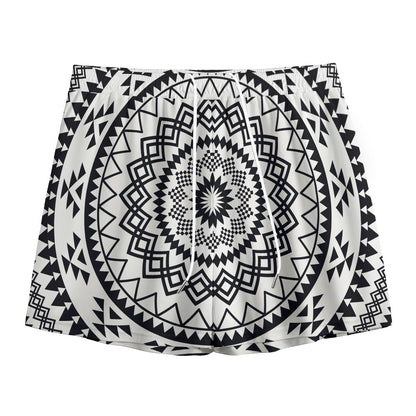 Black And White Tribal Mandala Print Mesh Shorts
